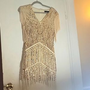 Babeyond flapper fringe gold dress size Small
